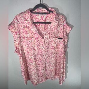 Calvin Klein Jeans Pink and White Button Down Shirt